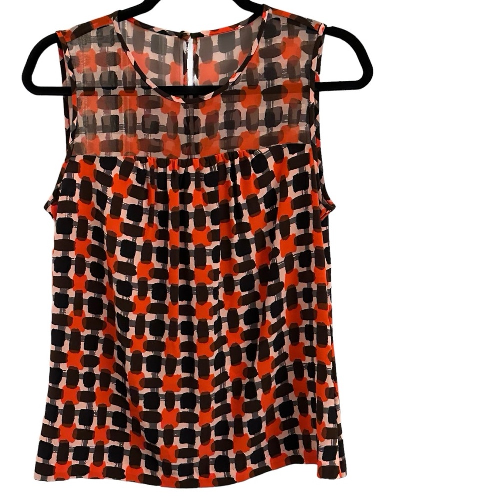 Kate Spade Silk Semi Sheer Back Keyhole Geometric Pattern Blouse Top Size 8
